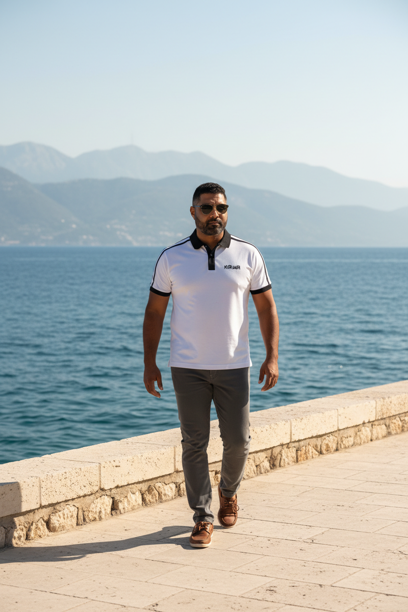 Contrast Collar Short-Sleeve Polo Shirt